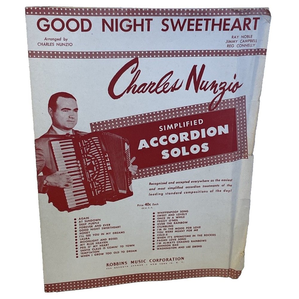 Good Night Sweetheart Accordion Sheet Music 1947 Robbins Music 3297-2 Nunzio
